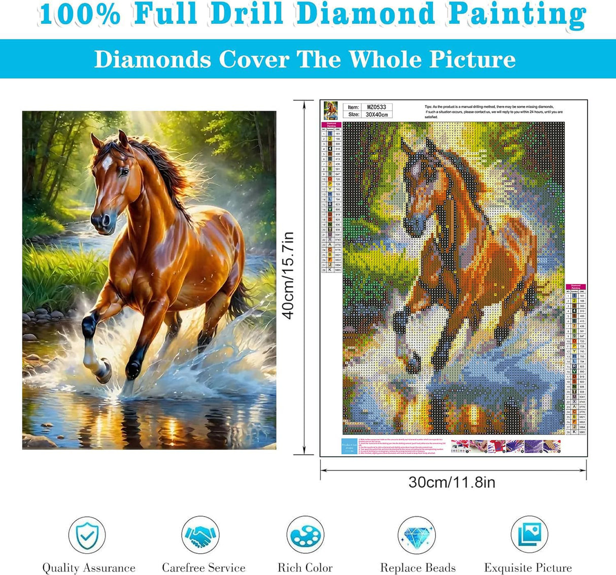 mrpwnle Horse Diamond Painting Kits for Adults - Horse Diamond Art Kits for Adults Beginners, 5D Round Full Drill Crafts Gem Art Painting Kits for Home Decor Gifts12x16 inch mrpwnle