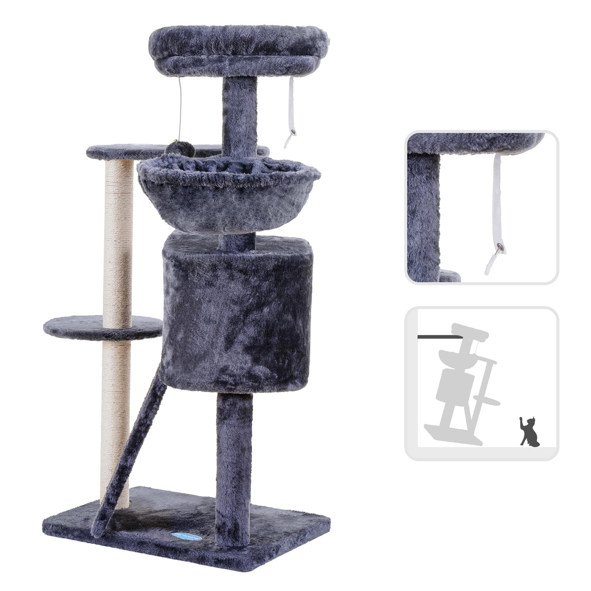 Hey-brother Cat Tree with Scratching Board, Cat Tower with Padded Plush Perch and Cozy Basket, Multi-Platform for Jump, Smoky Gray MPJ005G Hey-brother