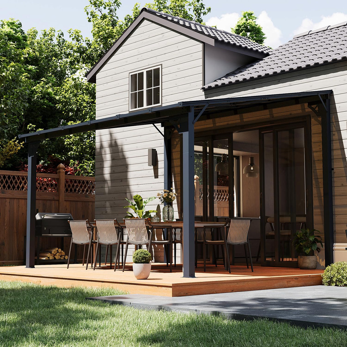 Aoxun 10' x 12' Gazebo for Patio, Gazebo Pergola with Sloped Roof, Large Wall-Mounted Heavy Duty Awnings, for Backyard, Deck, Patio Aoxun