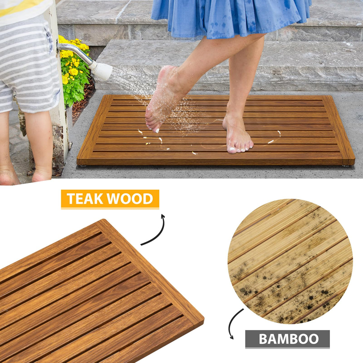 Teak Shower Mat, 32"x18" Wood Bath Mat Non-Slip Bathroom Mat Teak Bath Mats for Bathroom, Wooden Floor Mat Bathroom Mat for Inside, Outdoor or Spa(Large) Kiasthome