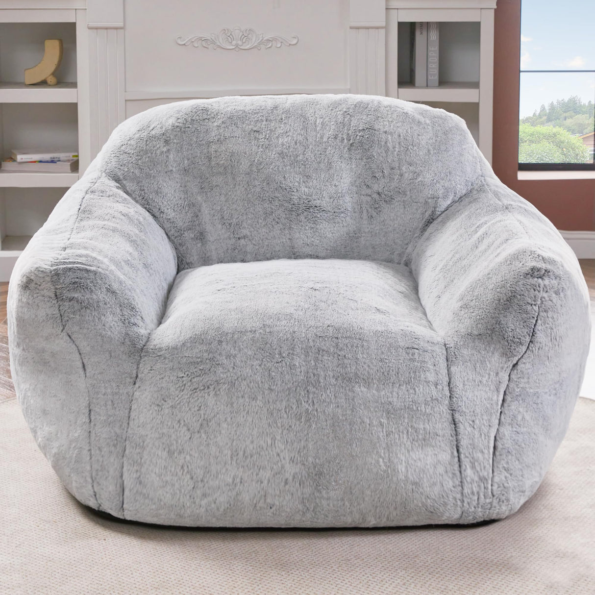 Homguava Beanbag Chair Bean Bag Chairs for Adults Bean Bags Giant Bean Bag Sofa with Spacious Cushion Bean Bag Couch with Armrest Large Bean Bag Chair with Filler for Living Room Bedroom (Light Grey) Homguava