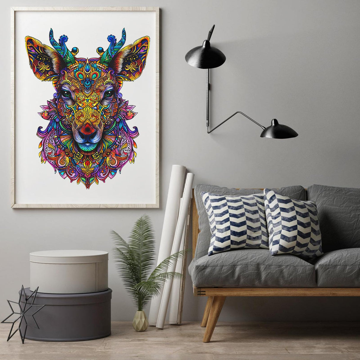 Ruikiyart Wooden Puzzles for Adults Mandala Deer Jigsaw Puzzles 200Pcs Unique Shapes Colorful Elk Animal Puzzles Fabulous Gift for Kids and Adults on Birthday,Thanksgiving,Christmas 9.4x12.2 Inches Ruikiyart