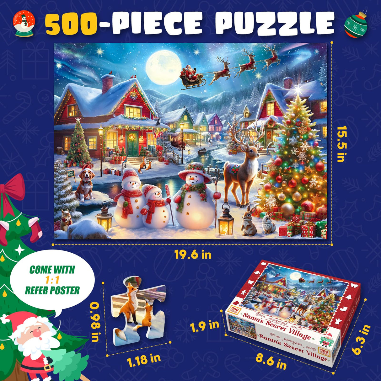 500 Piece Christmas Puzzle for Adults and Kids Santa's Secret Village Jigsaw Puzzle with Irregular Shape Christmas Puzzle Gift for Adults and Teens Family Challenging Puzzle Perfect for Game Nights Yokachi