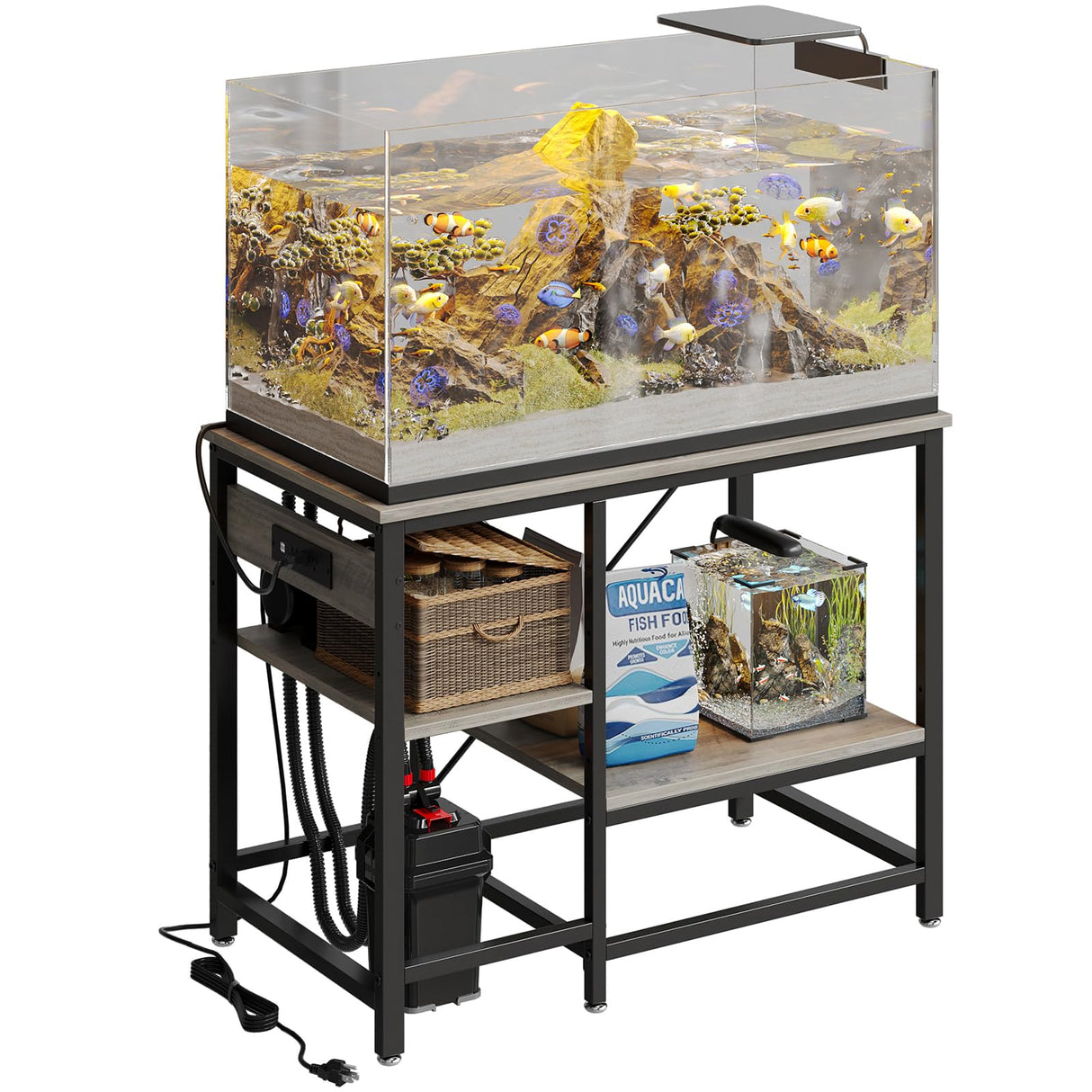 Becuddler 40-50 Gallon Fish Tank Stand with Charging Station, 36x19 Metal Aquarium Stand with 3-Tiers Adjustable Storage Shelves, 6-Legs Reptile Terrarium Stand, 660 LBs Becuddler