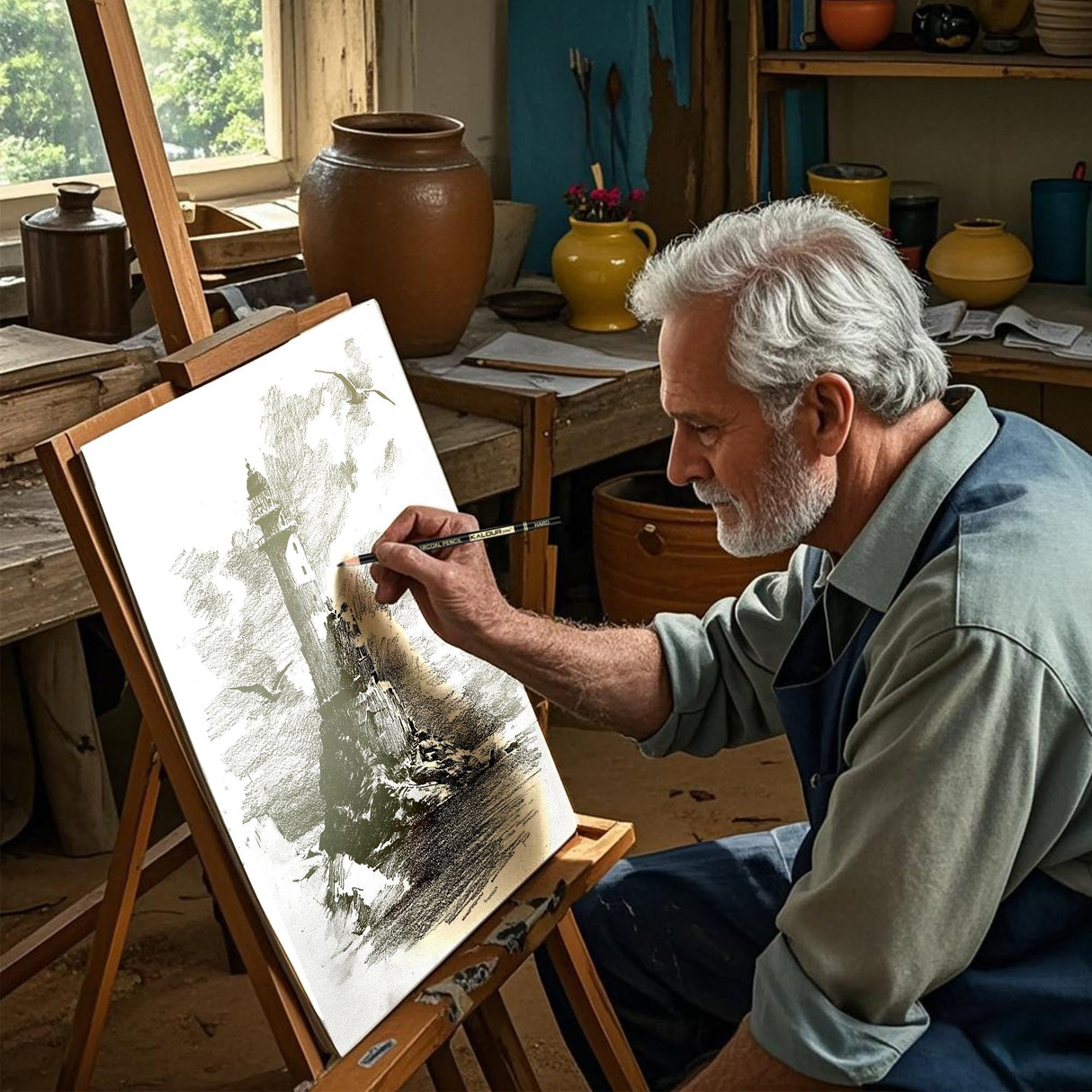 KALOUR Professional Charcoal Pencils Drawing Set -12 Pieces Soft, Medium and Hard Charcoal Pencils for Drawing, Sketching, Shading, Artist Pencils for Beginners & Artists KALOUR