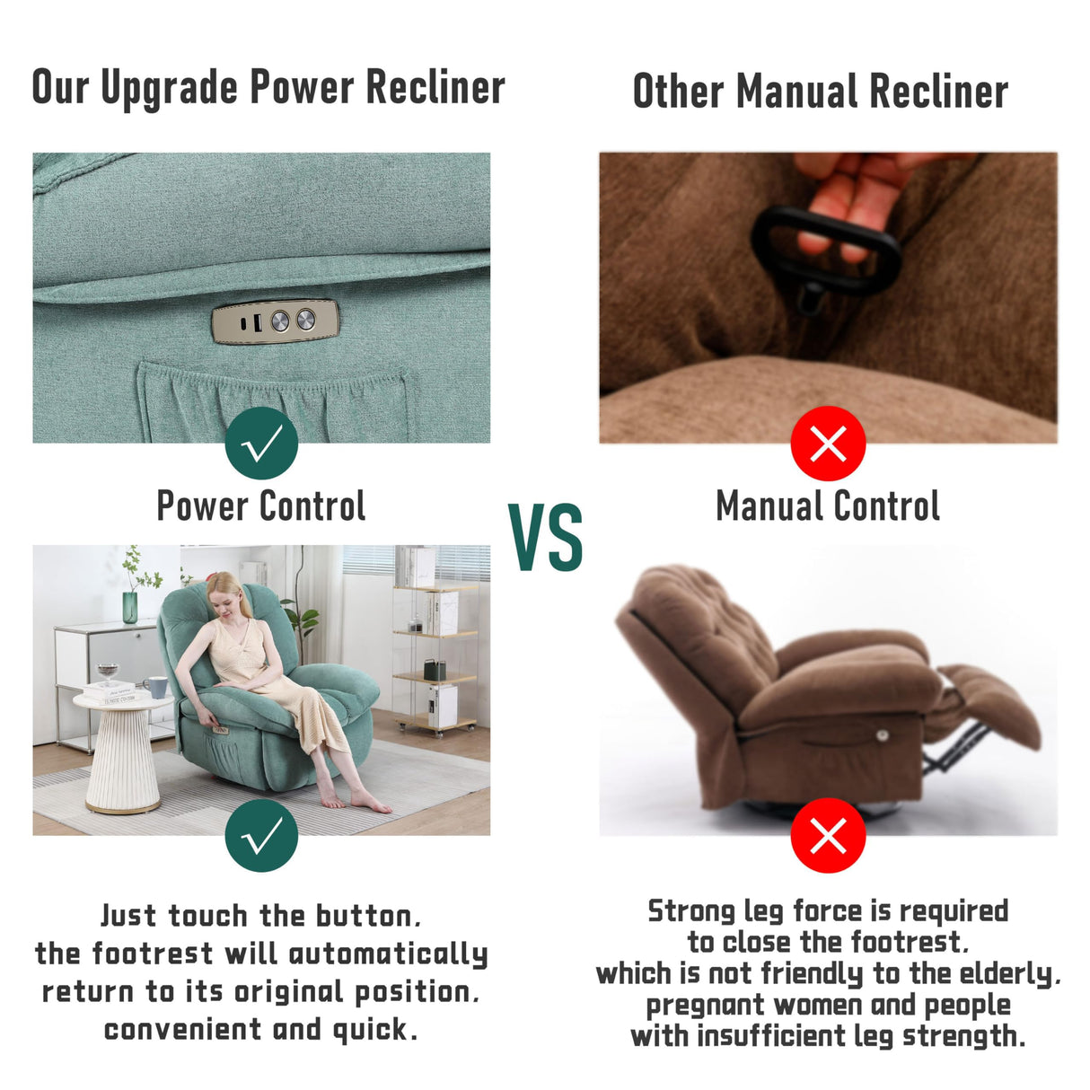 EDWELL Green Power Recliner Chair, Massage Rocker Recliner Chairs for Adults with Heated, Oversized Rocker Swivel Chairs for Living Room, Comfy Nursery Rocking Chairs with USB-C Ports and Side Pocket EDWELL
