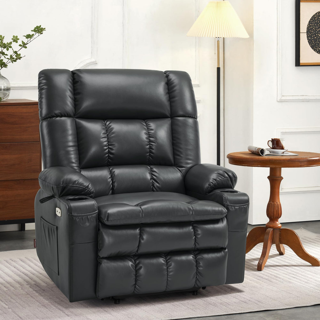 MCombo Dual Motor Power Lift Recliner Chair for Elderly, Lay Flat Lift Chair with Heat and Massage, Oversized Lift Recliner for Big and Tall, Faux Leather R7891 (Black, Oversized) MCombo