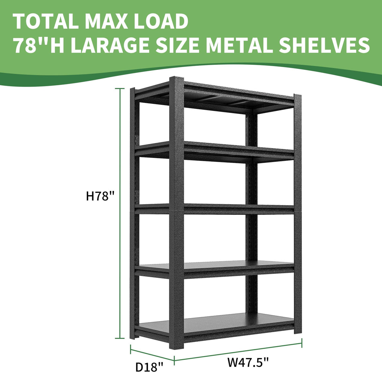 VIYET 78" H Garage Shelves, Garage Shelving Heavy Duty, 3000Lbs 5 Tier Adjustable Garage Storage Shelves Suitable for Warehouse, Basement, Workshop,Require Assembly, 18" D*48" W *78" H(Black) VIYET