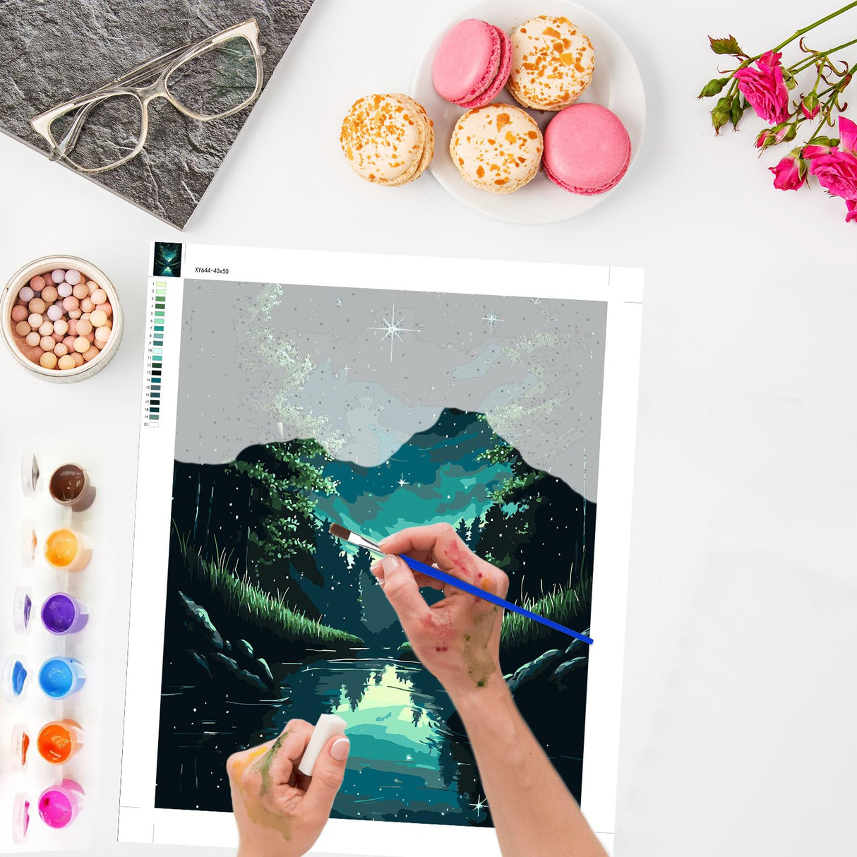 Lxmsja Serene Forest Paint by Numbers Kit for Adults, Starry Night Acrylic Paint by Numbers for Adults Beginner, DIY Craft Supplies Oil Painting Kits for Home Wall Decor 16x20 inch (No Frame) Lxmsja