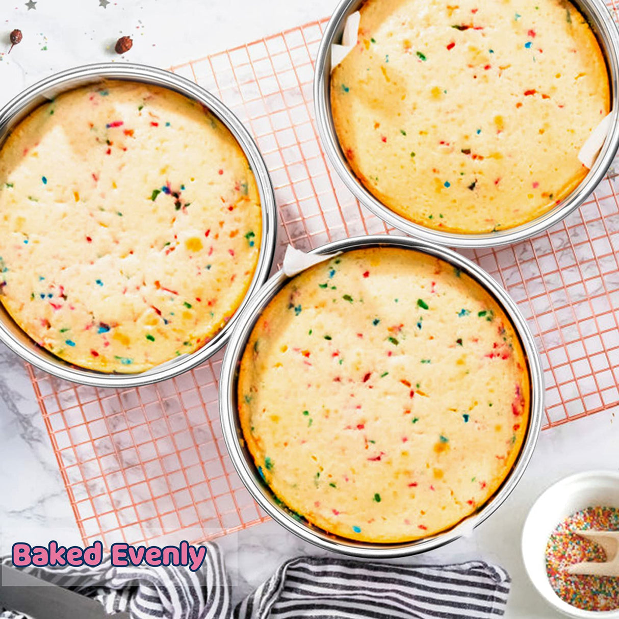 E-far 8 Inch Cake Pan Set of 3, Stainless Steel Round Layer Cake Baking Pans, Non-Toxic & Healthy, Mirror Finish & Dishwasher Safe E-far