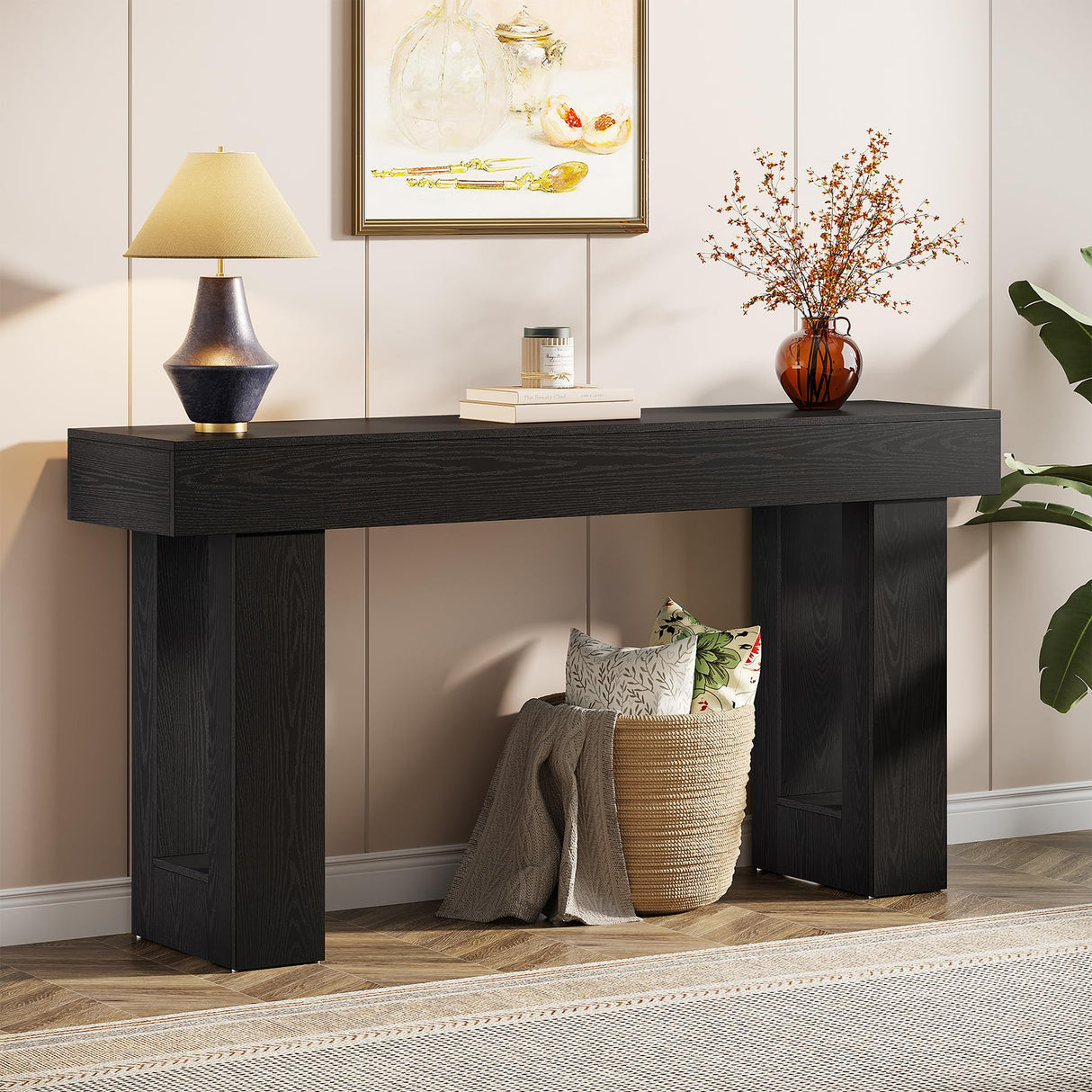 Tribesigns 63-Inch Long Console Table, Wooden Rectangular Sofa Table Behind The Couch, Farmhouse Entryway Table for Entrance, Hallway, Living Room (Black) Tribesigns