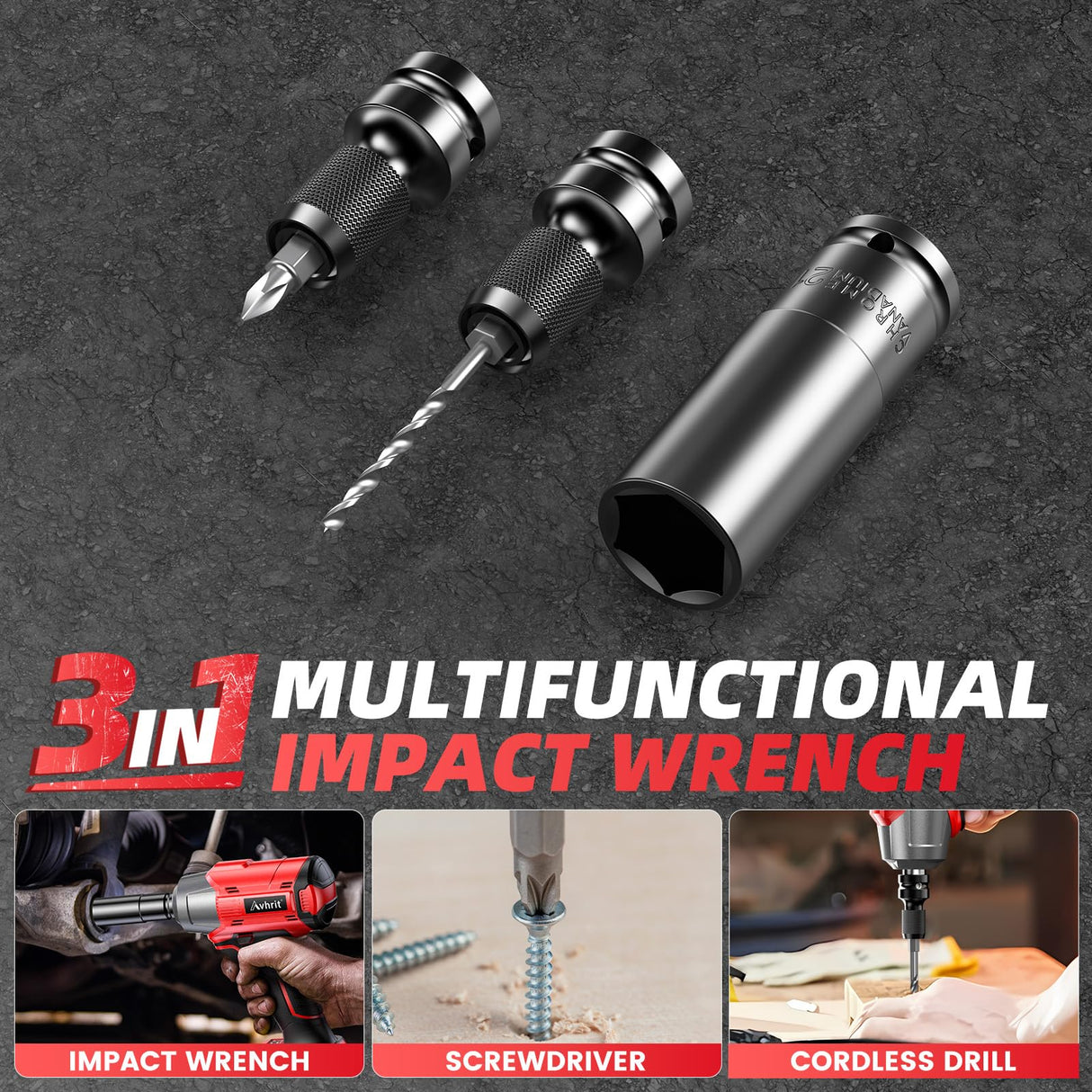 Avhrit Cordless Impact Wrench 1/2 inch, 480Ft-lbs (650Nm) Brushless Power Impact Gun 1/2 drive w/ 4.0Ah Battery, 4 Sockets, 6 Screwdriver Bits, Fast Charger, Electric Impact Wrench for Car Tire Avhrit