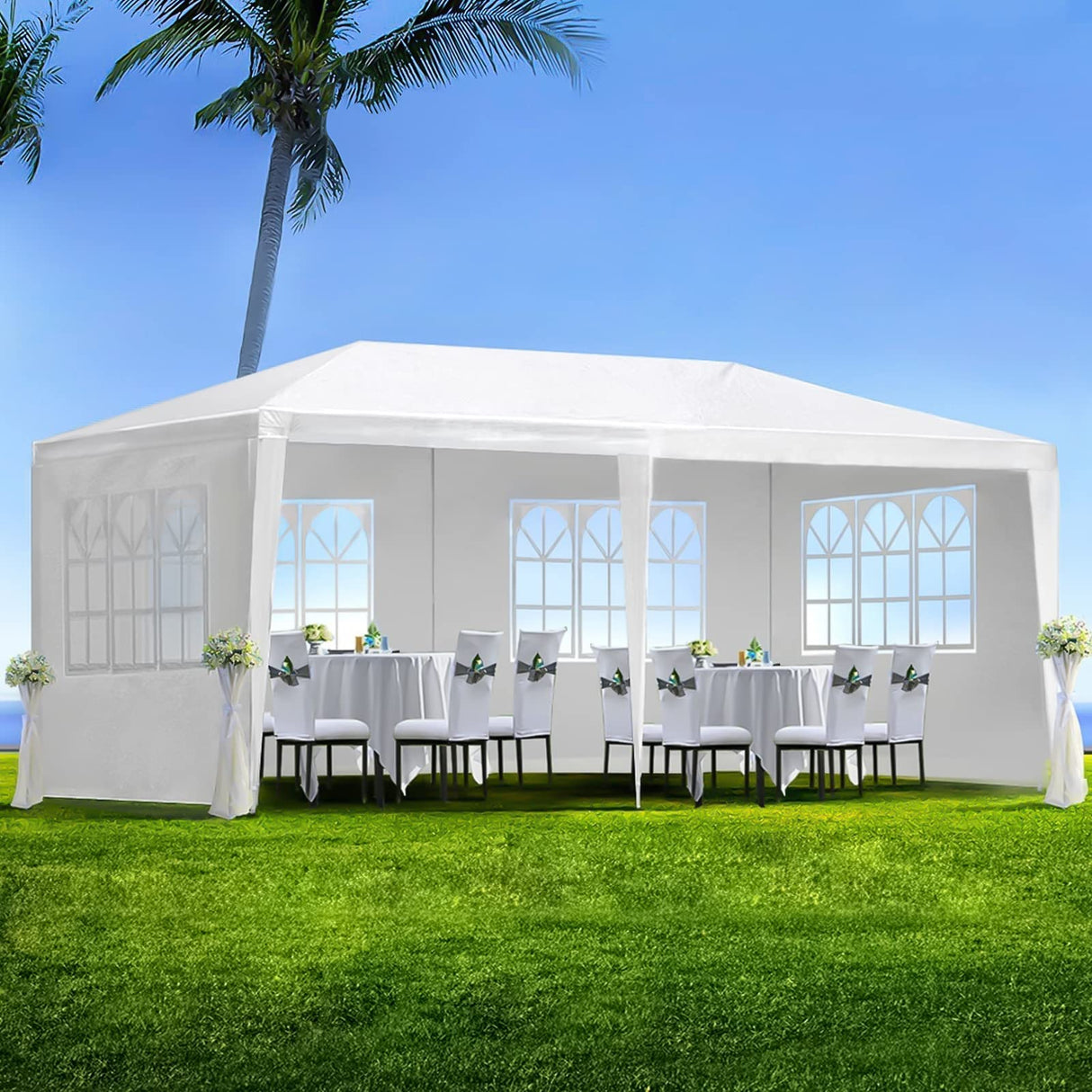 10'x20' Outdoor Party Tent, Large Tents for Parties, Wedding, Birthday, White Canopy Tent with 4 Removable Sidewalls & Transparent Windows, Outside Gazebo Event Tent for Backyard, Patio and Garden BNSPLY