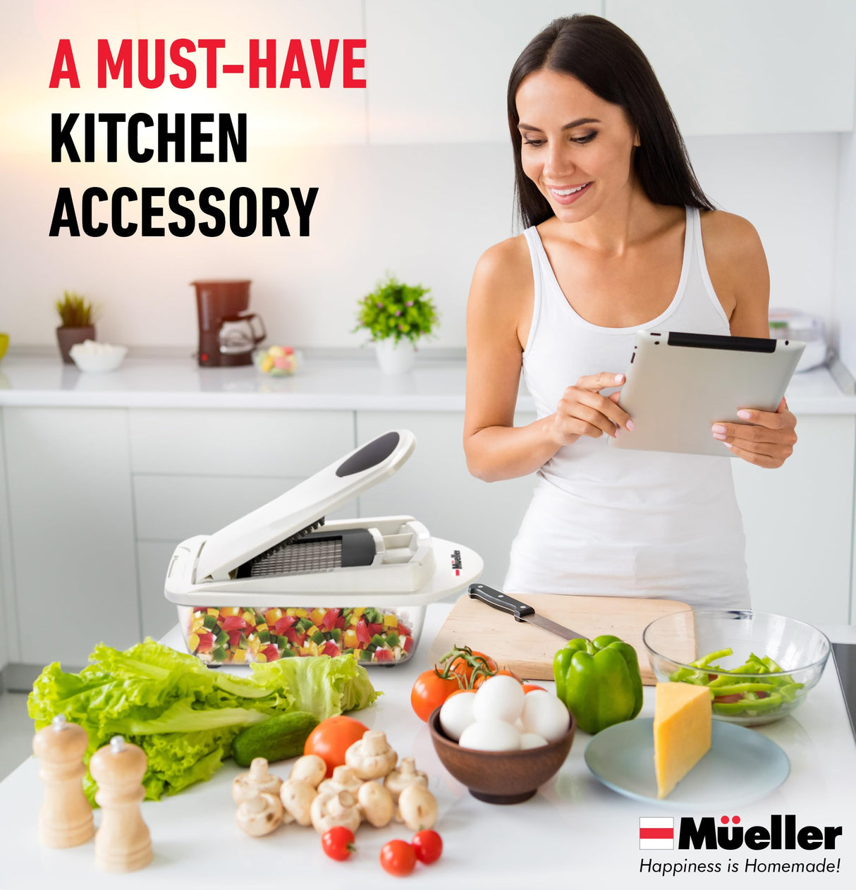 Mueller Pro-Series 10-in-1, 8 Blade Vegetable Chopper, Onion Mincer, Cutter, Dicer, Egg Slicer with Container, French Fry Cutter Potatoe Slicer, Home Essentials & Kitchen Gadgets, Salad Chopper Mueller