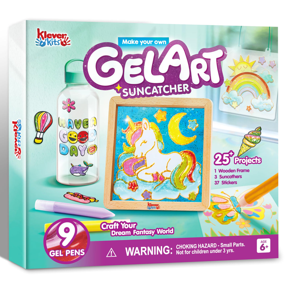 Klever Kits DIY Gel Art Suncatcher Kits for Kids, Paint Your Own Unicorn Window Art Kit with Photo Frame, Painting Arts and Crafts for Kids Ages 6-8 Girls Boys Birthday Gifts Halloween Decor Klever Kits