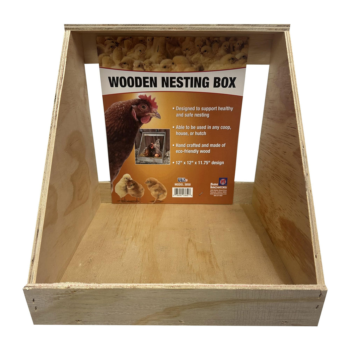 Farm Innovators Single Compartment Versatile Hand Crafted Fully Assembled Wood Nesting Box Coop Ideal for Chicken, Ducks, and Birds Farm Innovators