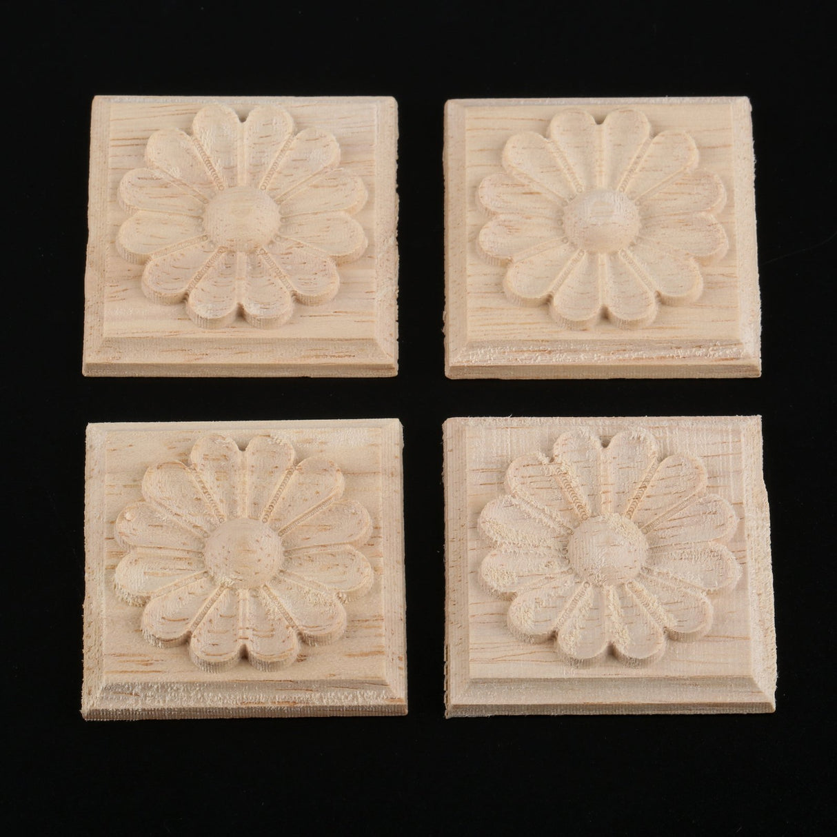 MUXSAM Wooden Carved Appliques Onlays, 4-Pack Unpainted Solid Wood Square Carvings Decals for Cabinet Dresser Cupboard Mirrors Walls Doors Closet MUXSAM