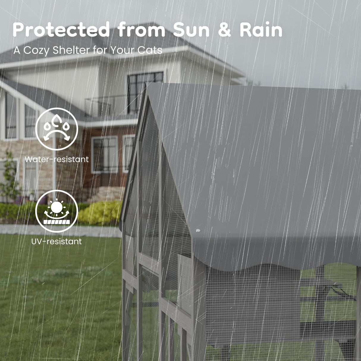 Fansafurn Extra Large Catio – Walk-in Outdoor Cat Enclosure for Multiple Cats, 110" Multi-Level Wood Cat Patio Playpen with Weatherproof Roof, Bridges, Condos and Door Access FansaFurn