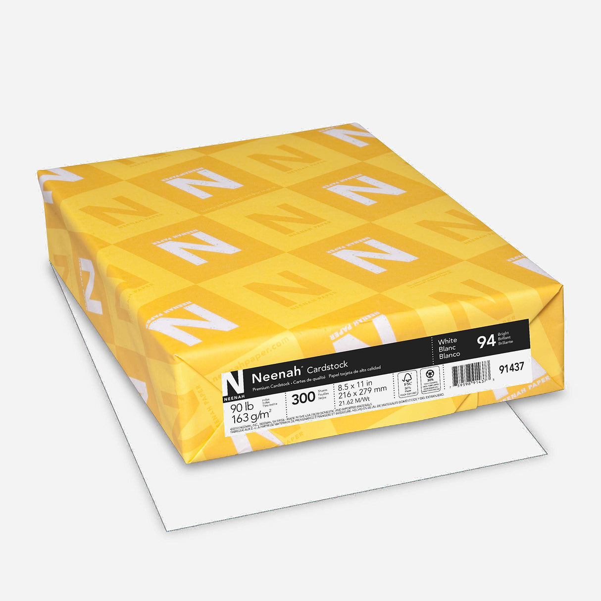 Neenah Index Cardstock, 8.5" x 11", 90 lb/163 gsm, White, Lightweight, 94 Brightness, 300 Sheets (91437) Neenah
