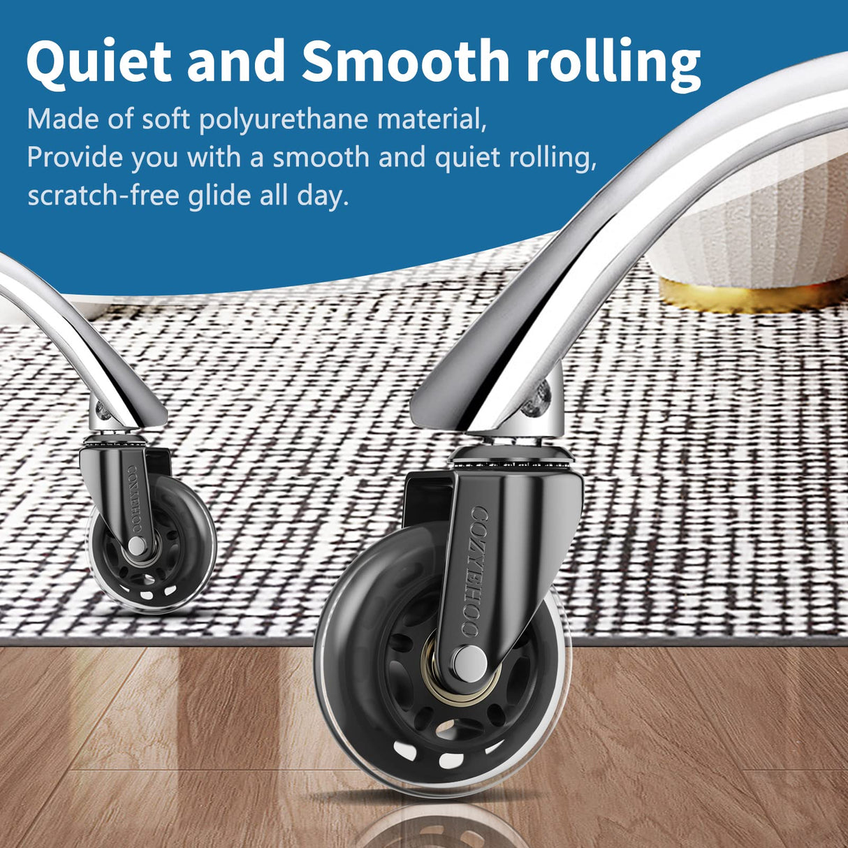 Office Chair Wheels Replacement, Transparent 3 Inch Heavy-Duty Computer Gaming Desk Rubber Casters,Smooth & Silence Gliding for All Floors Including Hardwood Carpet, Set of 5 COZYEHOO