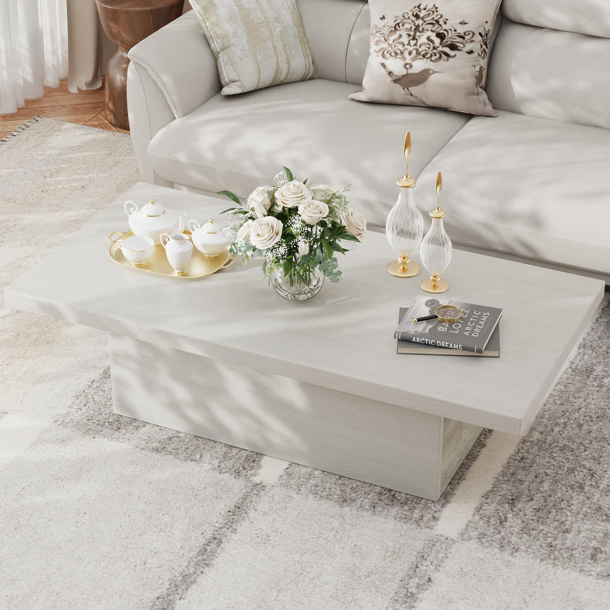 Farmhouse Coffee Table, 47.25" Modern Engineered Wood Cocktail Table, Scratch-Resistant Accent Table with Sturdy Frame for Living Room, Home Office & Lounge Vipbear