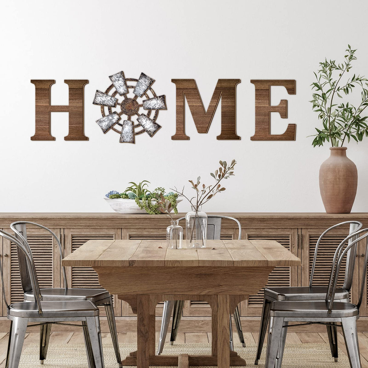 Qunclay 4 Pcs Windmill Wall Decor Wooden Home Letters Decoration Rustic Farmhouse Home Hanging Wood Sign Farmhouse Wall Decor for Living Room Kitchen Bedroom Porch(Brown) Qunclay