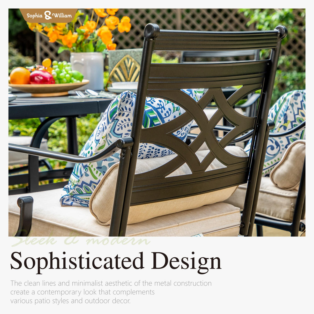 Sophia & William Patio Dining Set with Umbrella 6 Pieces, Outdoor Table and Chairs with 10ft Patio Beige Umbrella(No Base), Weather-Resistant for Garden, Backyard, Lawn, Balcony Sophia & William