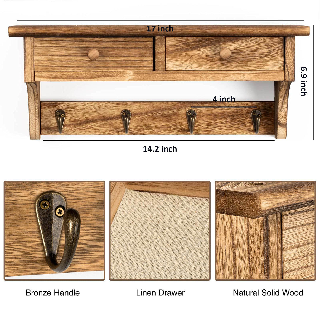 Emfogo Rustic Wood Coat Rack with Shelf & Hooks - Farmhouse Wall Mounted Coat Rack for Entryway, Mudroom, Bedroom, Kitchen, Bathroom (Brown) Emfogo