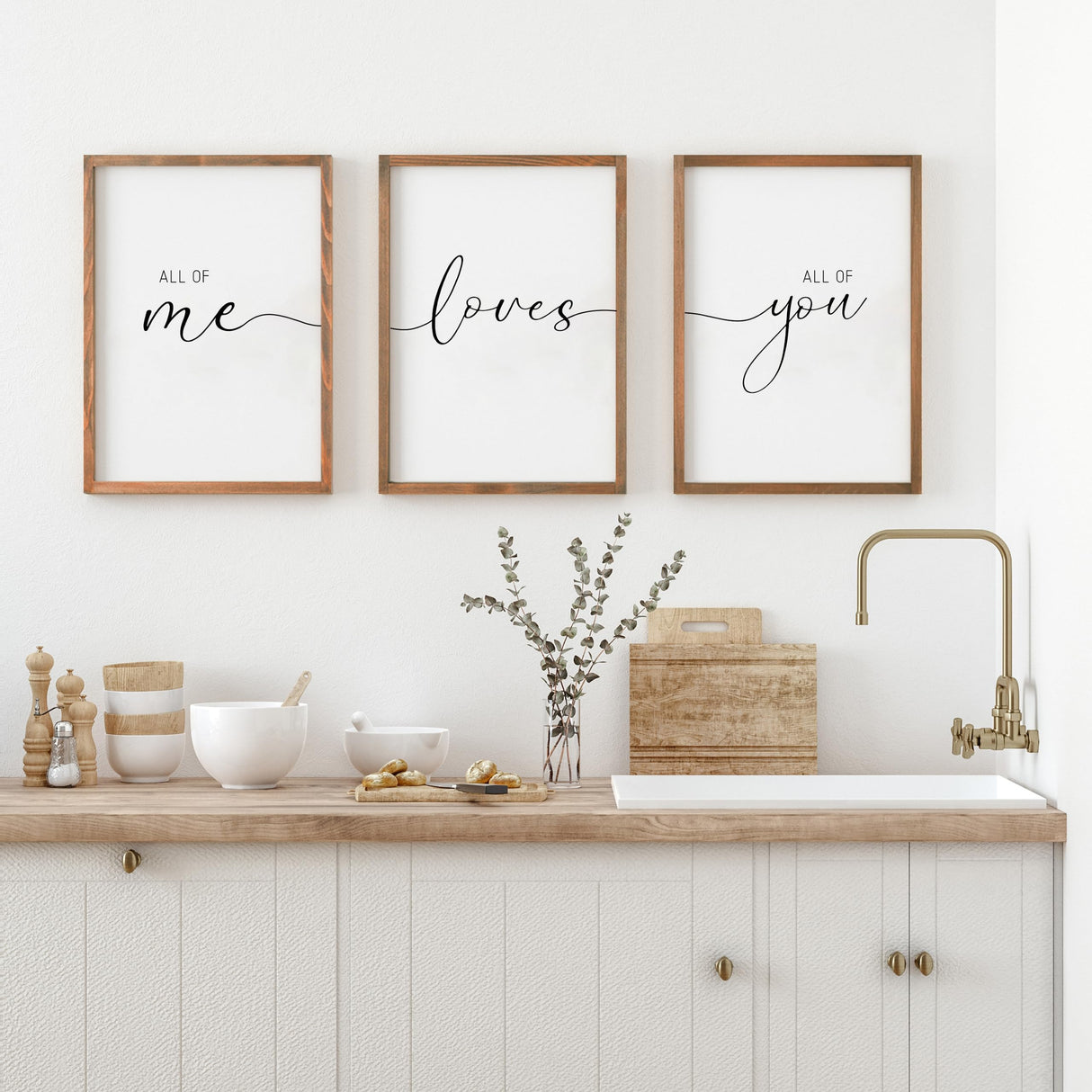Set of 3 Framed Farmhouse All of Me Loves All of You Sign 11x14” Above Bed Wall Decor for Bedroom Decor Wall Art Wood Signs (11x14", Brown) Houmury