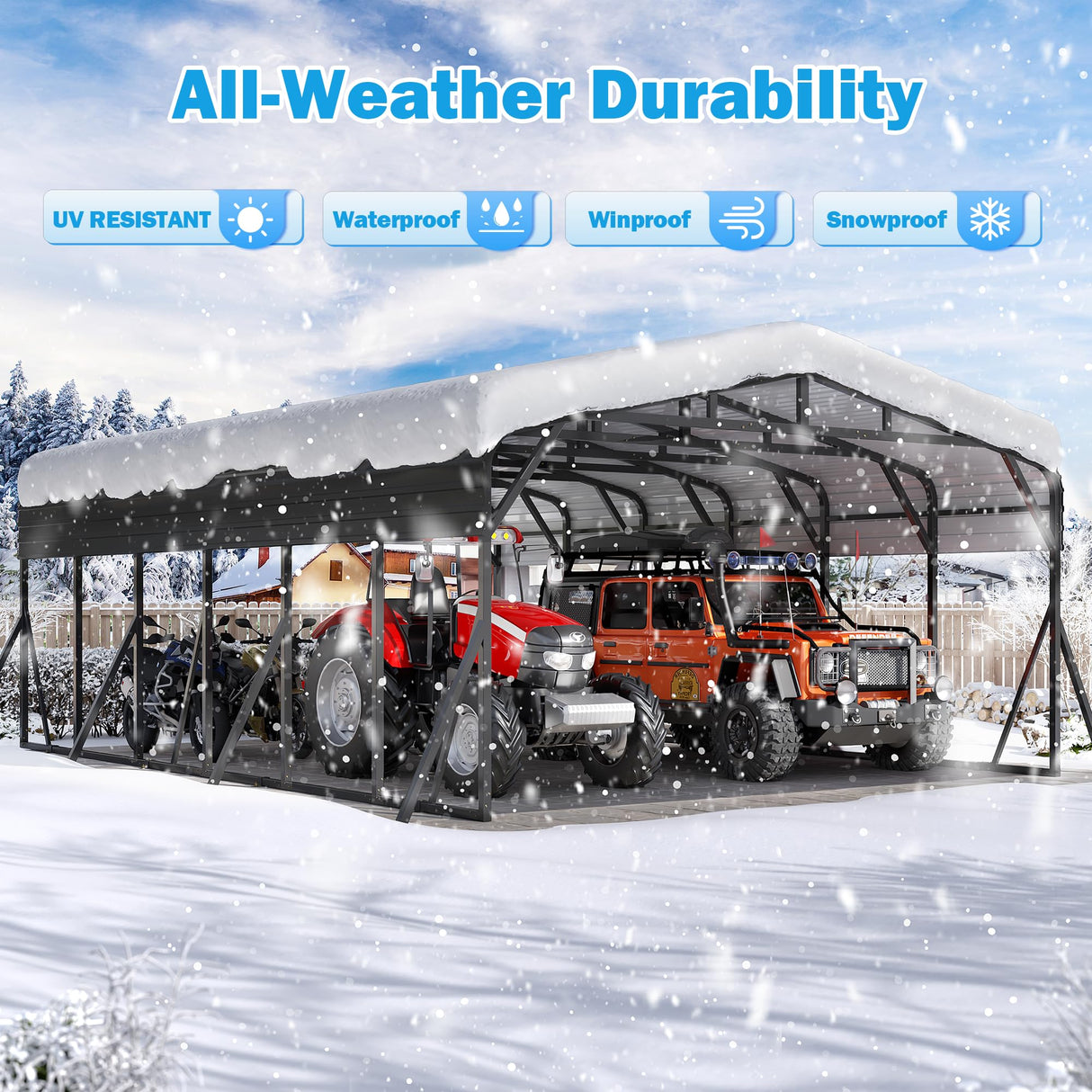 AirWire Carport Canopy 20’X30’ Heavy Duty Car Port Galvanized Steel Roof, Reinforced Stable Triangle Frame for Snowy Windy Metal Carports Enhanced Base Car Tent for Car,RV,Pickup,Boat,Truck,Tractor AirWire