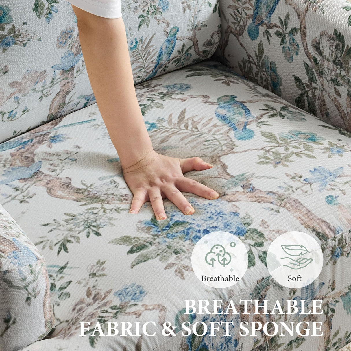 Bezseller Floral Accent Chair, Upholstered Reading Armchair with Wood Legs, Mid-Century Leisure Comfy Single Sofa Chair for Living Room, Bedroom, Home, Office, White Floral Bezseller