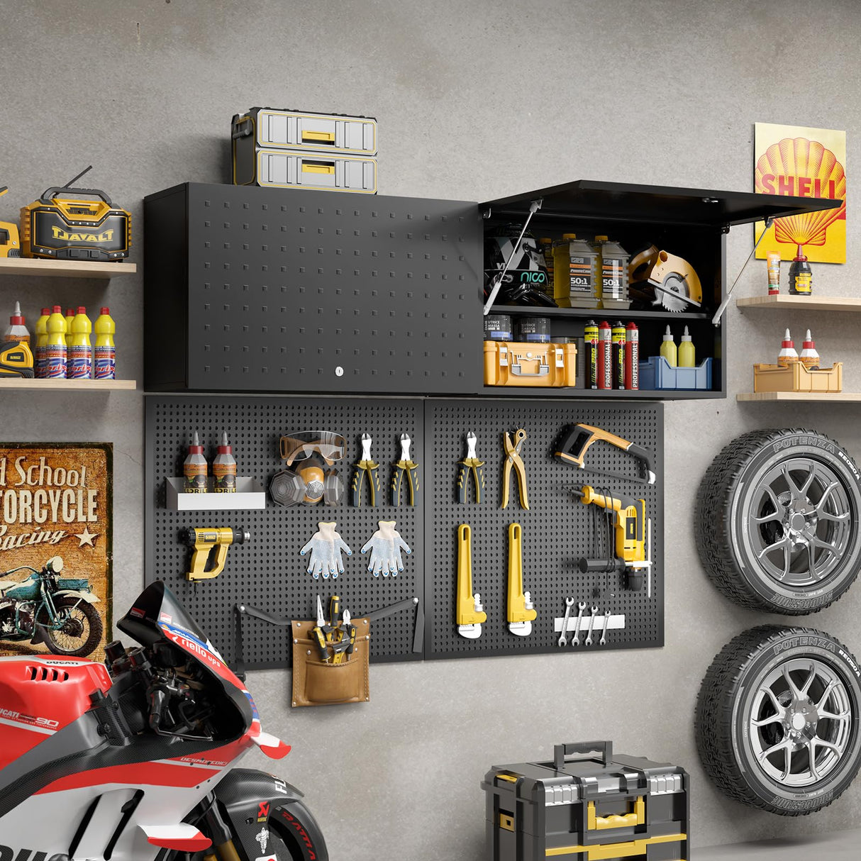 MetalMax Metal Wall Storage Cabinet with Adjustable Shelf Wall Mount Garage Cabinet Flip Up Cabinet Steel Metal Cabinet Trailer Cabinets Work Shop Wall Cabinet Lockable Tool Cabinet Assembly Required MetalMax