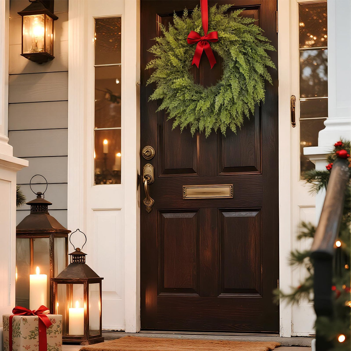 24" Real Touch Christmas Cedar Wreath - Artificial Cedar Wreaths Faux Green Fake Pine Needles Wreath for Front Door, Wall, Windows, Home,Outdoor,Xmas Decor VIERENA