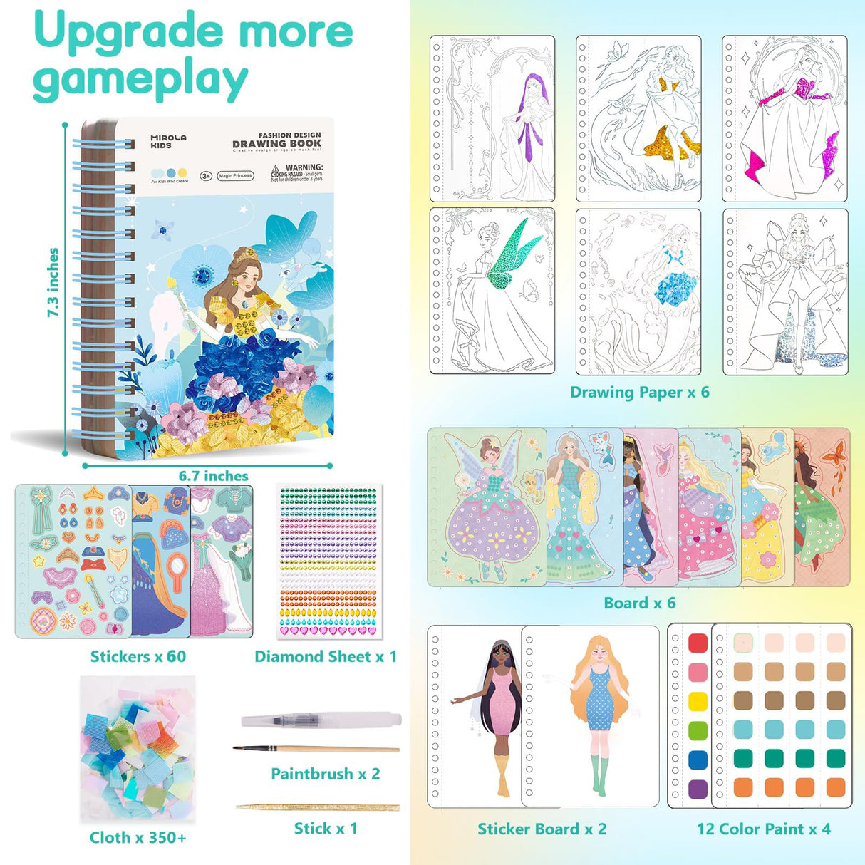 MIROLA KIDS 4 in 1 Poke Craft Kits for Girls, Magic Princess Crafts for Kids Ages 4-8, DIY Activity with Princess Stickers, Watercolor Paint, Diamond Art Gifts for 4 5 6 7 8+ Year Old Girls MIROLA KIDS