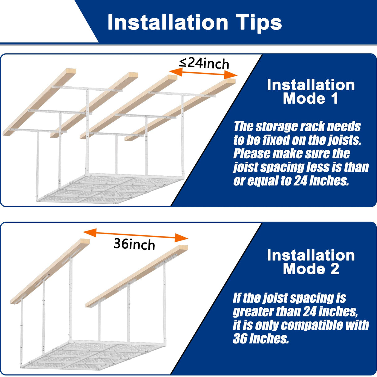 GIOTORENT 3x8FT Heavy Duty Overhead Garage Storage Rack - Adjustable Ceiling Shelving with 600lbs Weight Capacity, Metal Garage Organization System, White GIOTORENT