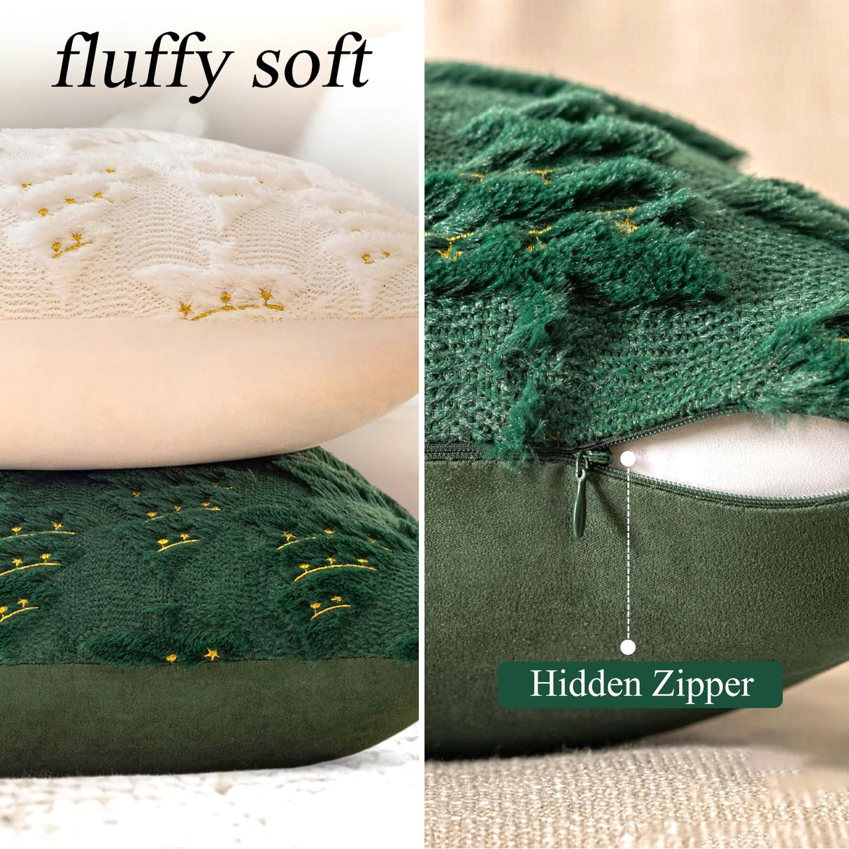 4 Pcs Christmas Throw Pillow Covers 18x18, Soft Faux Fur Pillow Cases Holiday Decorations, Fluffy Plush Accent Couch Cushion Case for Festivals Winter Sofa Living Room Home Decor(Green Tree) janbrm