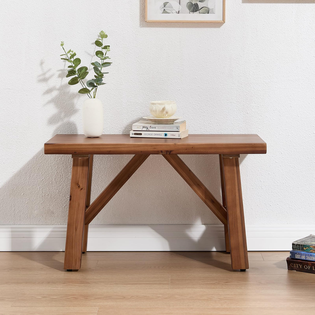 DM Furniture 30" Farmhouse Wood Bench, Solid Wood Entryway Bench Seat Rustic Wooden Entry Way Bench Indoor for Living/Dining Room, Small Hallway Bench, Porch, Handcrafted, Walnut DM Furniture