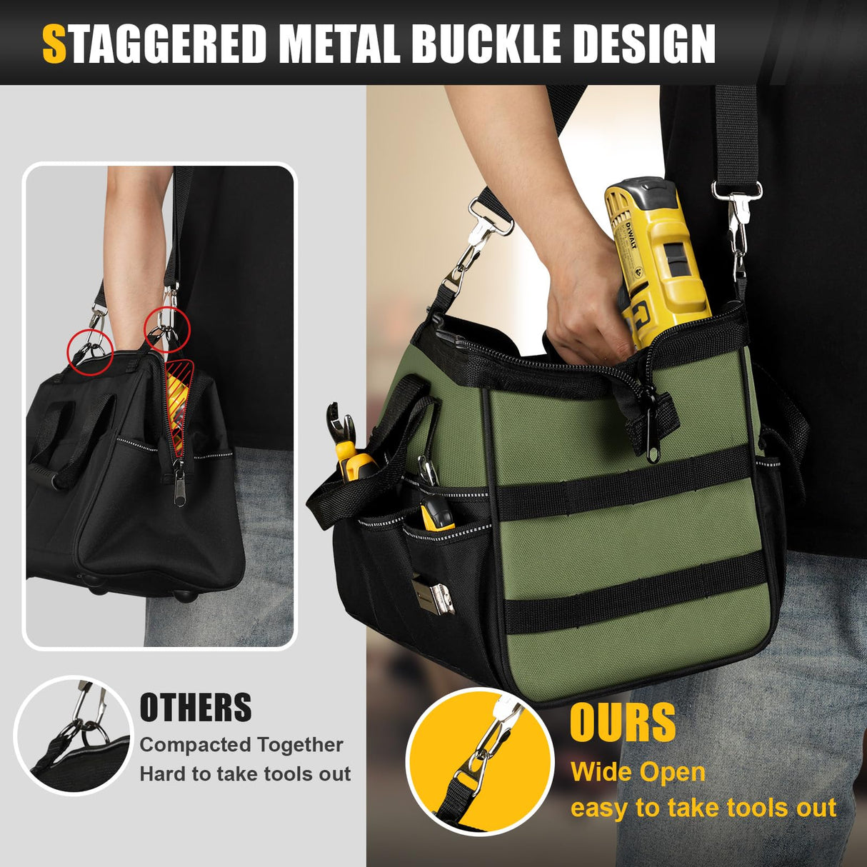 UUP Heavy Duty Tool Bag 15-Inch, 16-Pocket Portable Tool Box Organizer Storage, Tactical Carry Tote Toolbox with Large Zipper, Adjustable Shoulder Strap, Father Day Dad Men Mechanic HVAC Engineer Gift UUP