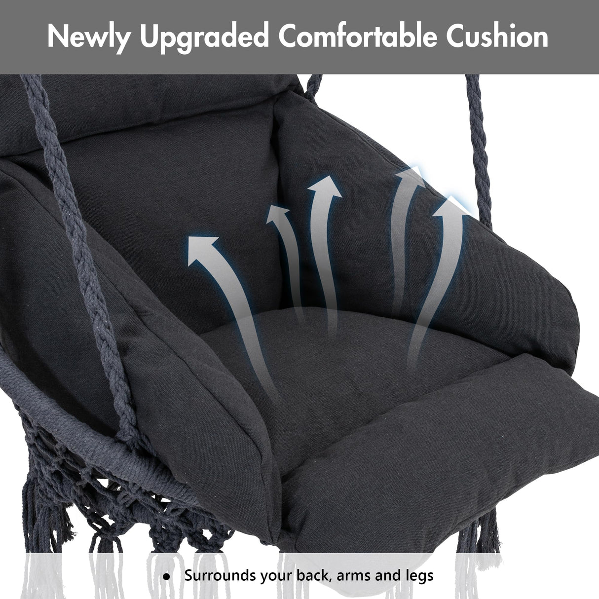 ANOW Hanging Swing Chair with Stand Included, Heavy Duty Hammock Chair with Stand and Removable Padded Cushion, Max 330 Lbs, Dark Grey ANOW