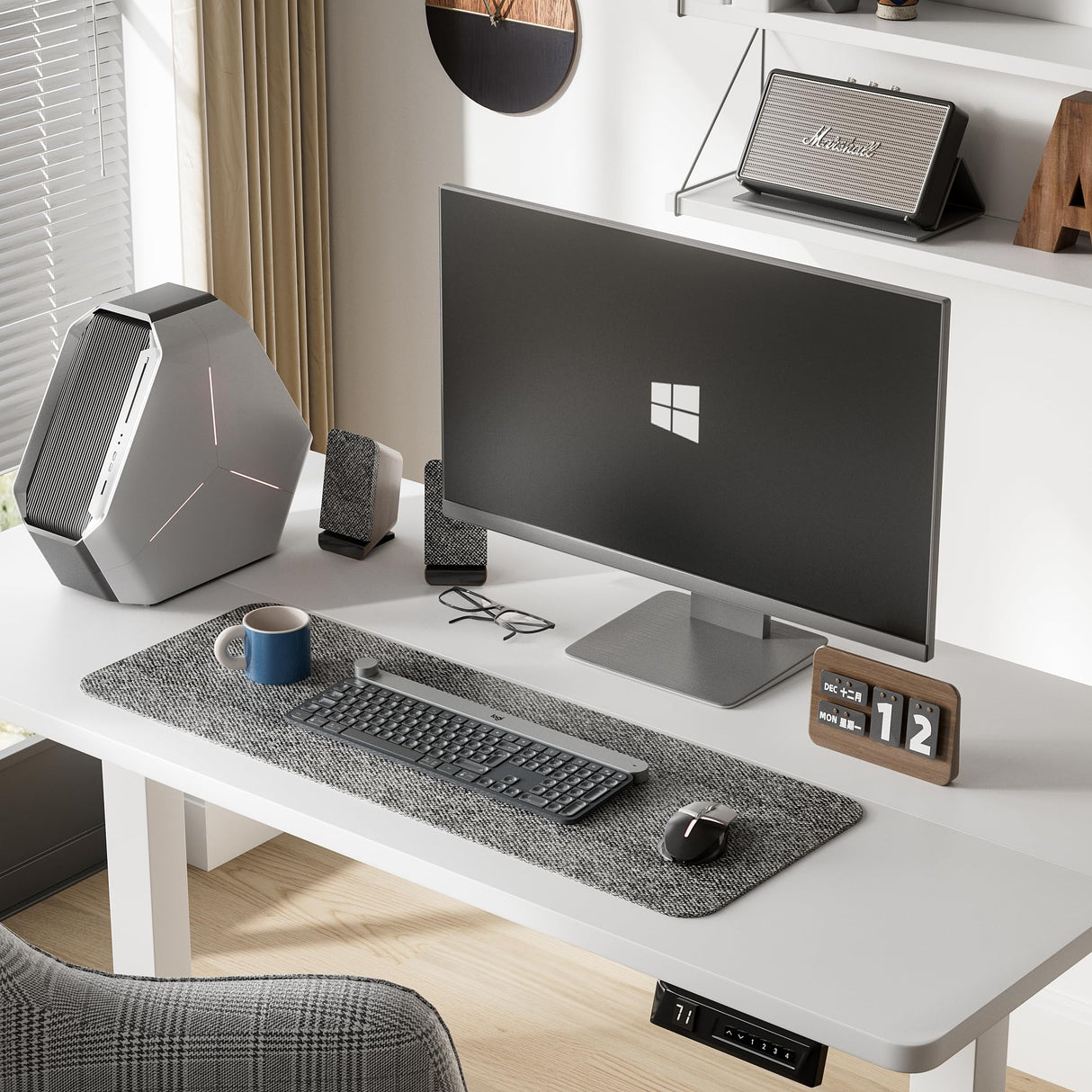 Furmax Electric Standing Desk, 47 x 24 Inches Height Adjustable Desk with Removable Casters, Home Office Computer Desk (White) Furmax