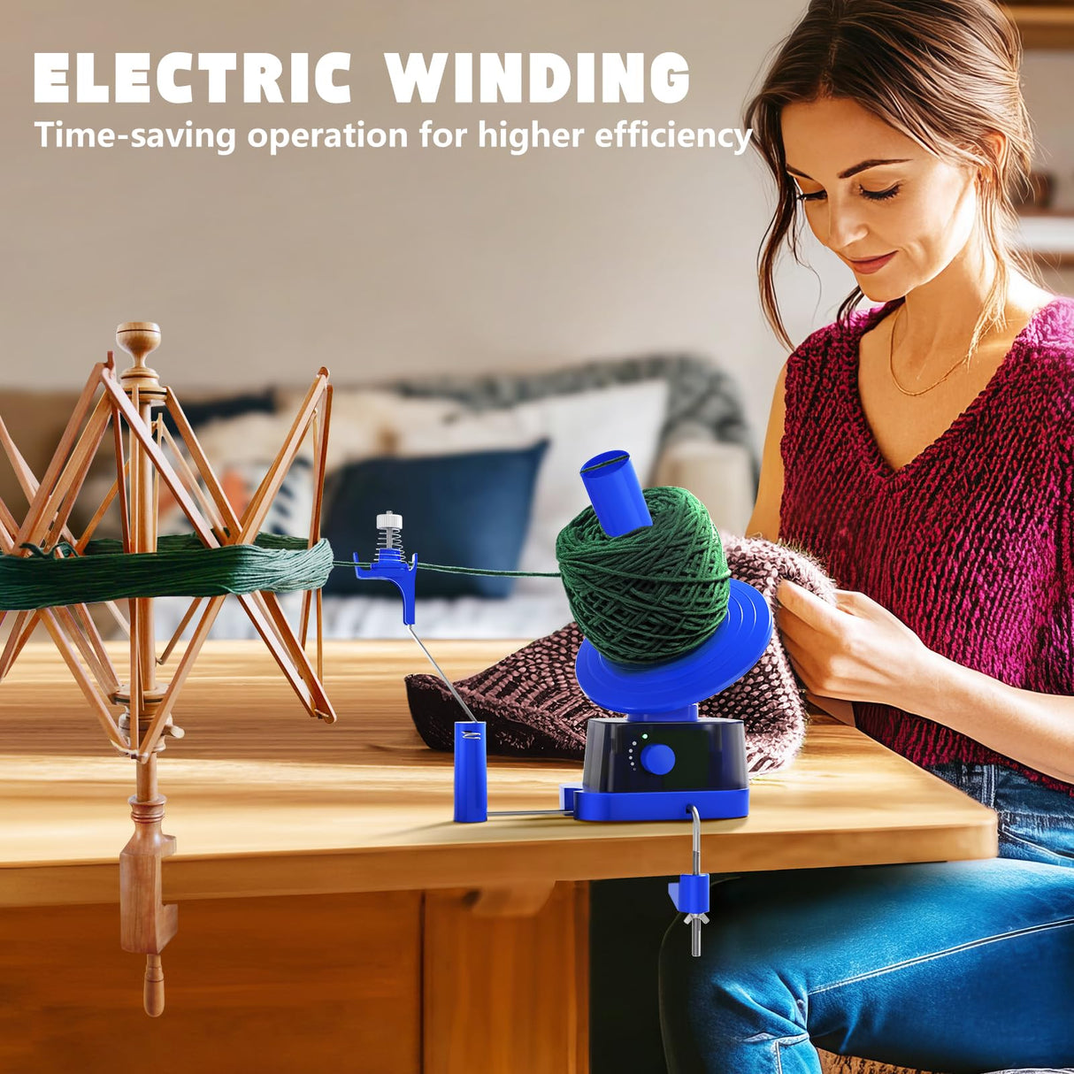 Yarn Winder, Electric Yarn Ball Winder for Crocheting, Efficiently Cake with Strong Tension Adjustable Speed Up to 13 oz, Automatic Spinner Wool for Knitting Enthusiast (Blue) Zappyway