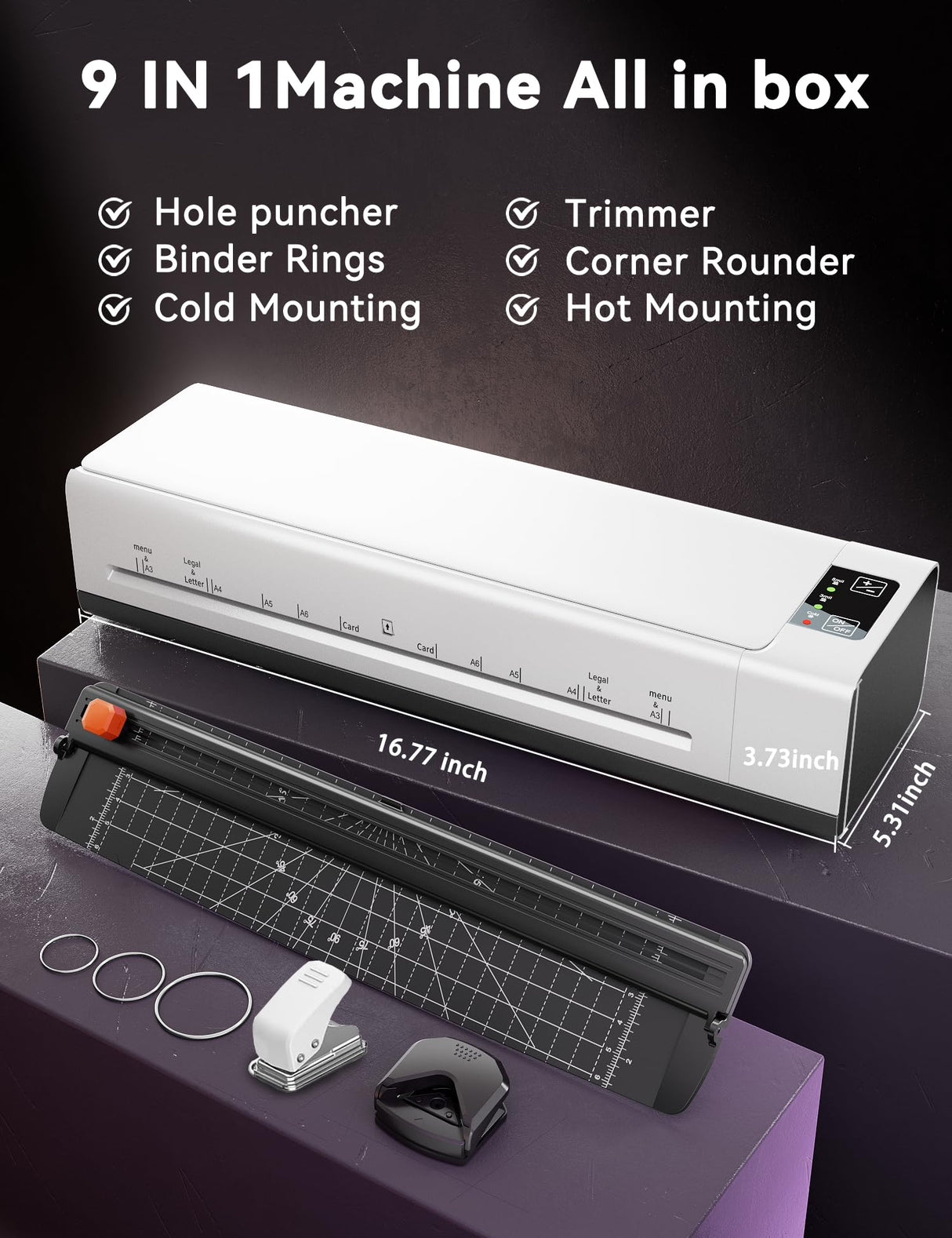 A3 Laminator Machine,13 Inch 9-in-1 Laminating Machine with Laminating Sheets,Thermal Laminator Hot & Cold with Fast Warm Technology for Home,Office or School Supplies,White Chilino