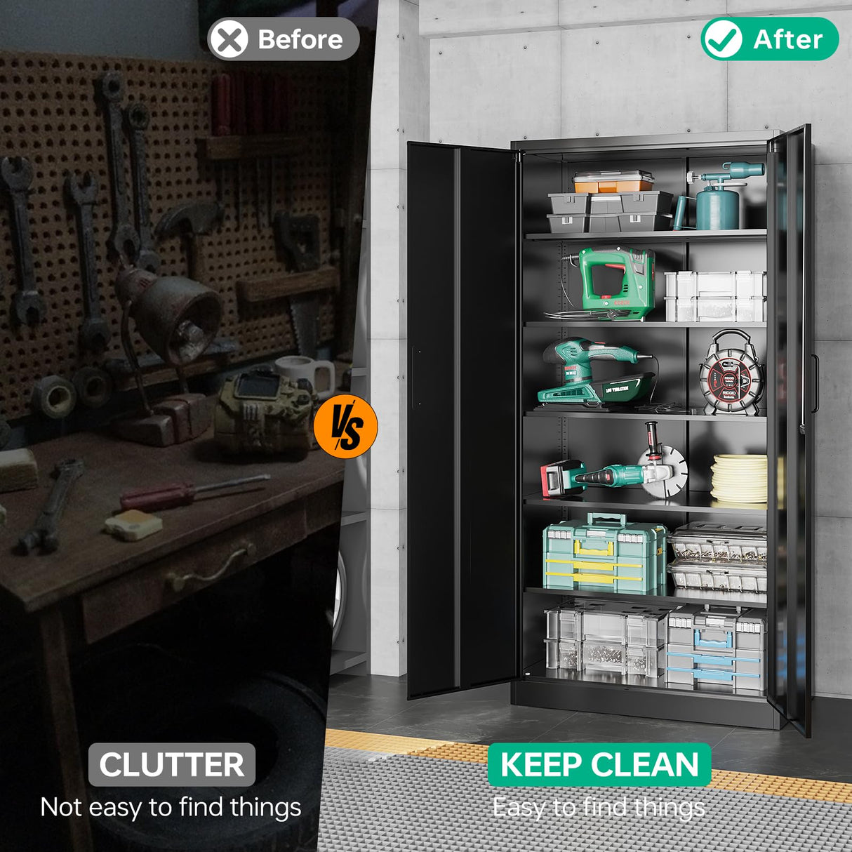 NODHM Garage Storage Cabinet with Lock, 72" Steel Storage Cabinet with Doors and 5 Adjustable Shelves, Metal Utility Cabinet Tall File Cabinet for Garage, Office, Home NODHM