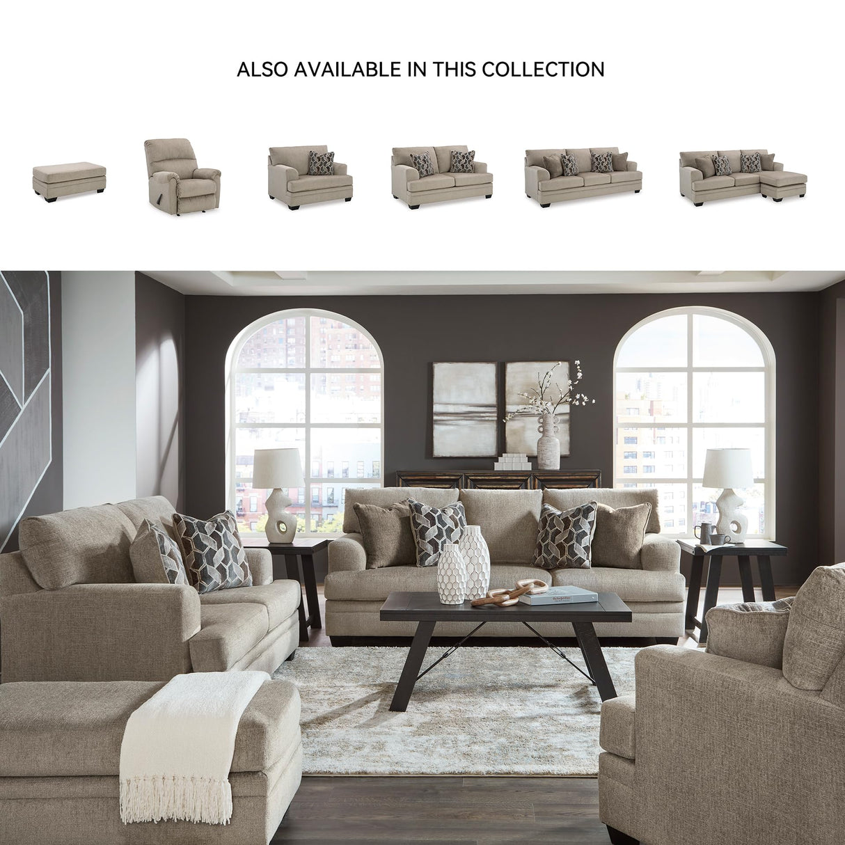 Signature Design by Ashley Stonemeade Casual Loveseat with 2 Toss Pillows, Light Brown Signature Design by Ashley