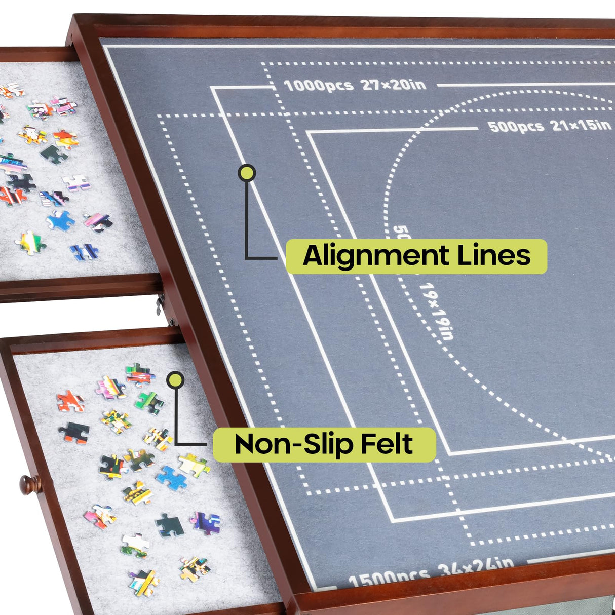 Giein Rotating Puzzle Table with Drawers - 1500 Pieces Jigsaw Puzzle Board for Adult, Tilting Wooden Jigsaw Table Giein