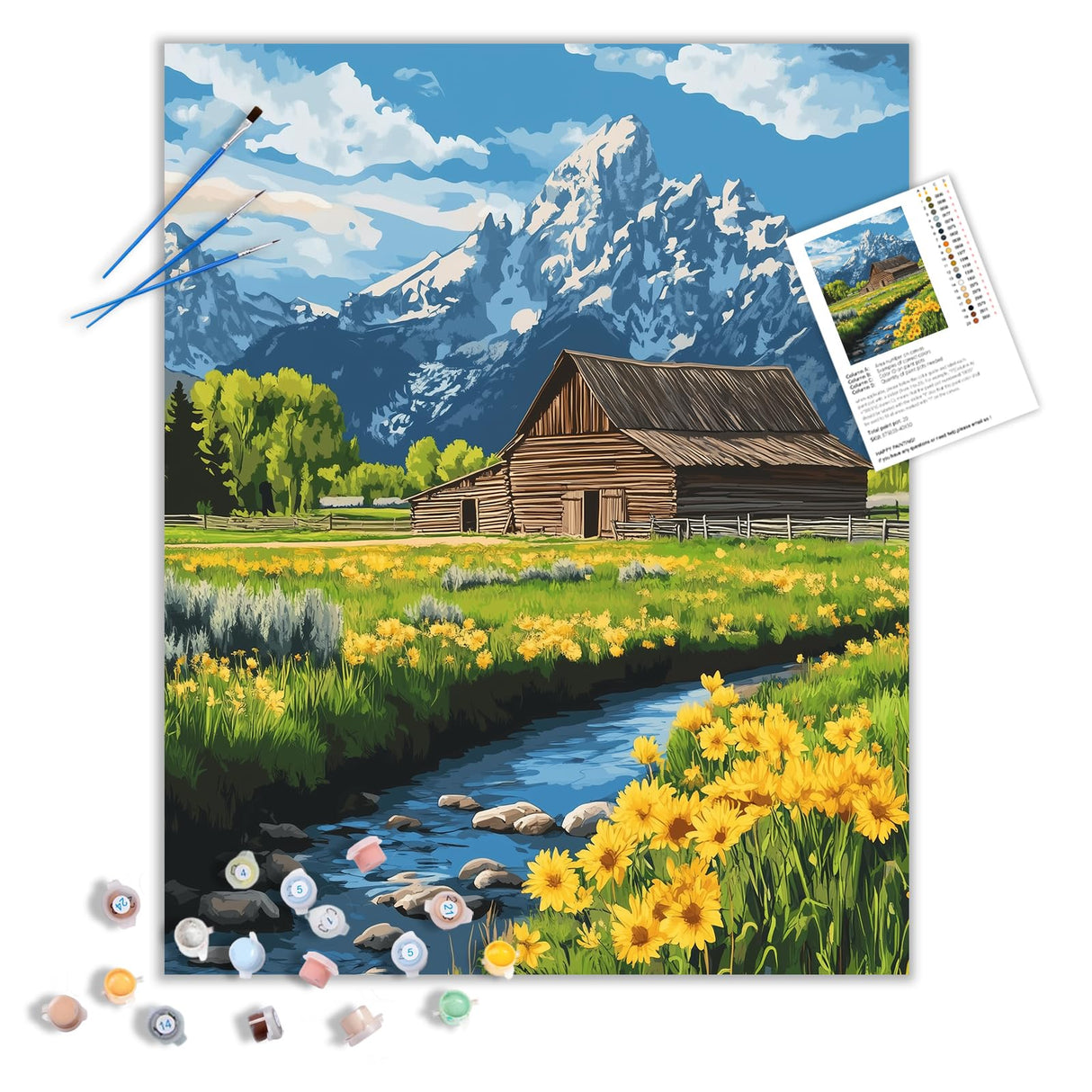 ARNLRDYA Grand Teton National Park Paint by Numbers for Adult, Moulton Barn Painting by Number Kits, Snow Mountains Flower Scenery DIY Acrylic Painting for Home Wall Decor(16×20inches, Unframe) ARNLRDYA