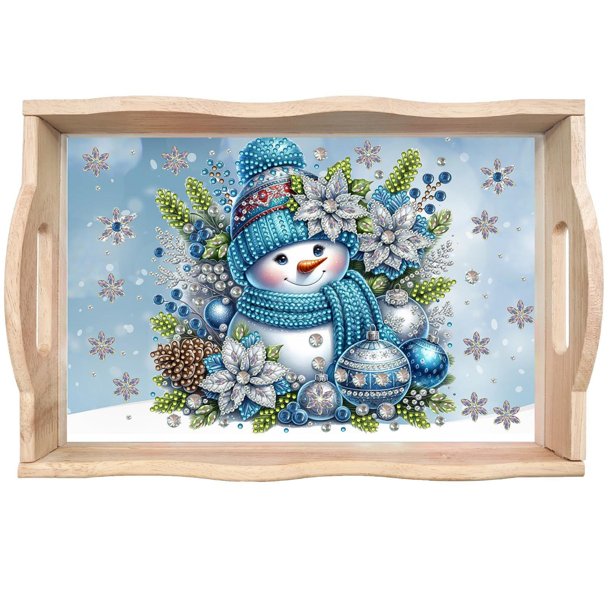 DIY Diamond Art Painting Wooden Tray Kit With Handle, Food Tray for Breakfast, Bar Dinner Table Decoration, Diamond Dots Gem Painting Art Set for Beginners-Snowman1 WoodArtSupply