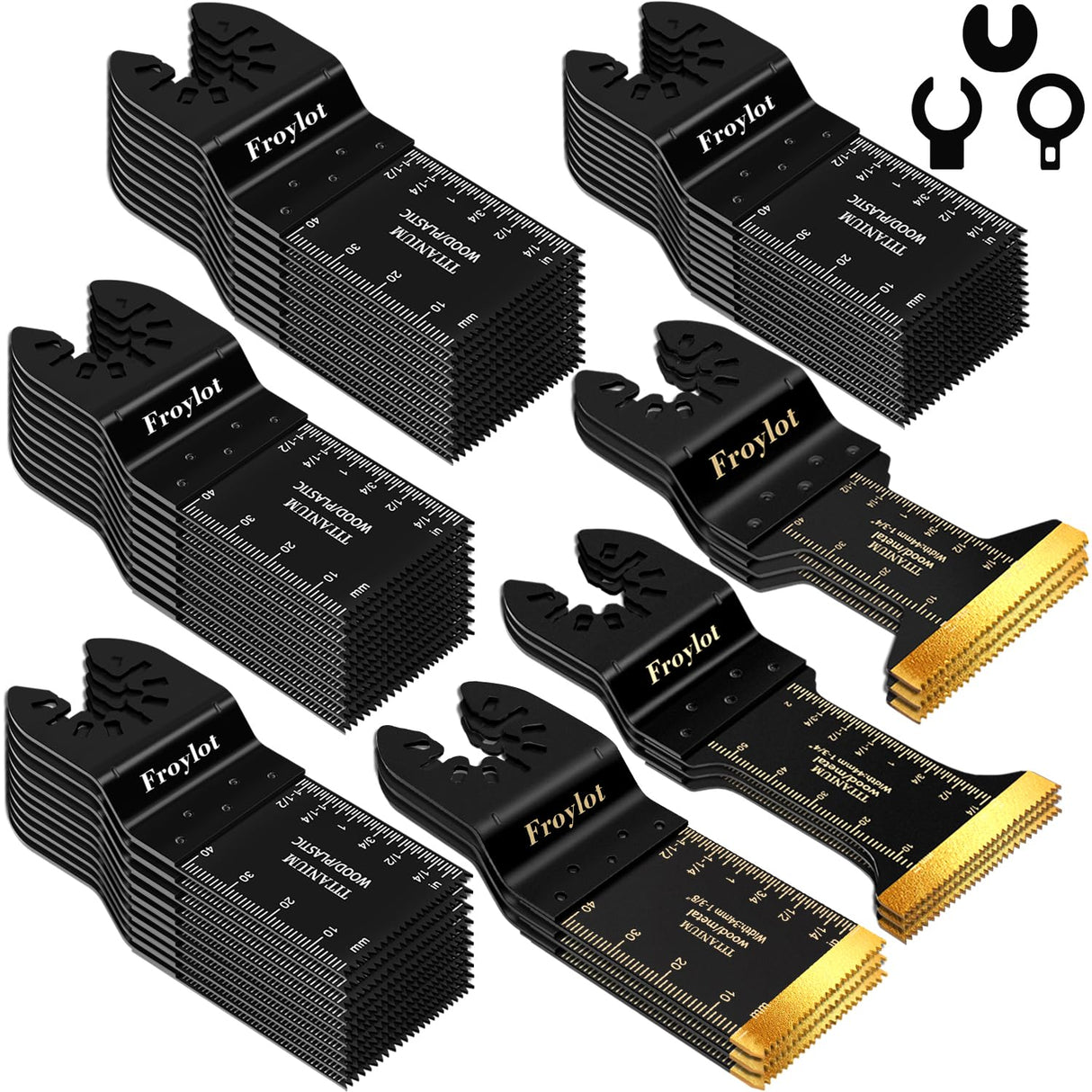 49pcs Titanium Oscillating Tool Blades High-Carbon Steel Multitool Blades, Universal Multi Tool Blades Kits for Metal Wood Cutting, Fit Dewalt Bosch Milwaukee Ryobi Rockwell Fein Makita FROYLOTㅤ