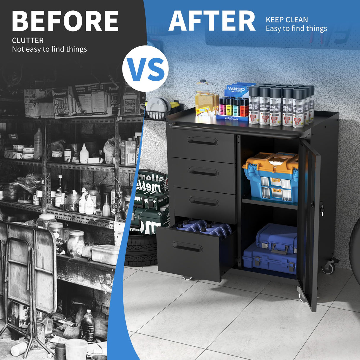 OPTYMIRA Mobile Tool Storage Cabinet with Wheels,Heavy Duty Rolling Tool Cabinets for Garage,Metal Storage Cabinets with 4 Drawer and 1 Locking Doors,Assembly Required OPTYMIRA