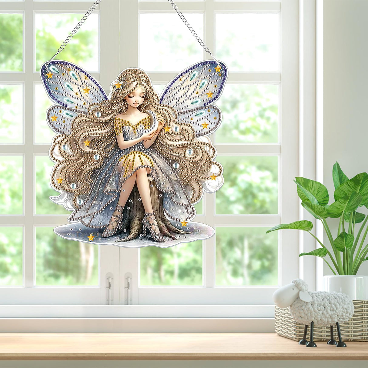 Bowetile Fairy Diamond Art Hanging Kits for Adults Kids, 5D Special Shape Diamond Painting Pendant Kits, Animal Gem Art Suncatchers Painting Ornament for Home Garden Wall Decor Bowetile